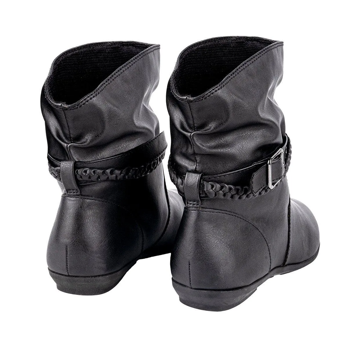 American Eagle Braided Strap Ankle Boots Leather Black Colour For Women