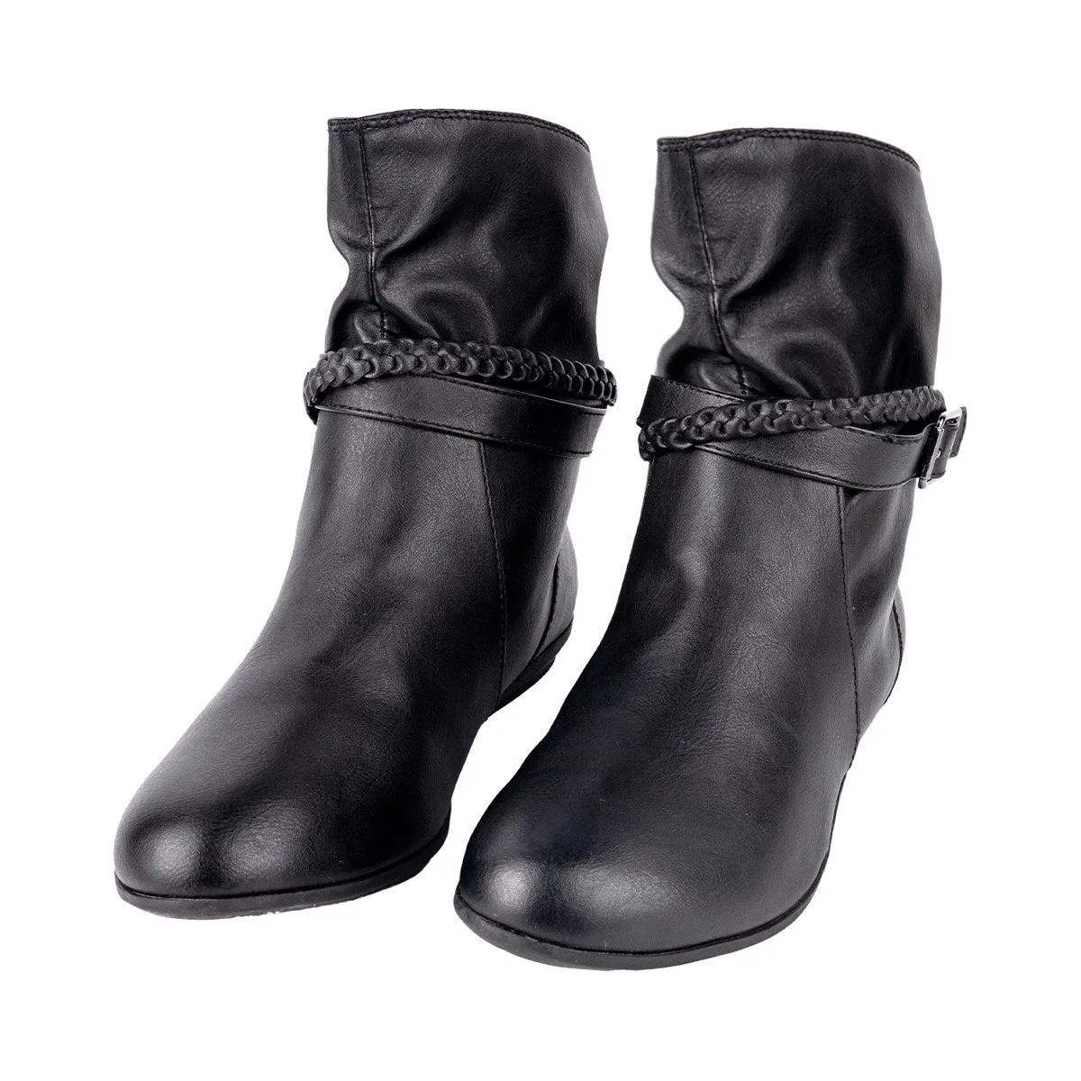 American Eagle Braided Strap Ankle Boots Leather Black Colour For Women