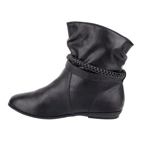 American Eagle Braided Strap Ankle Boots Leather Black Colour For Women