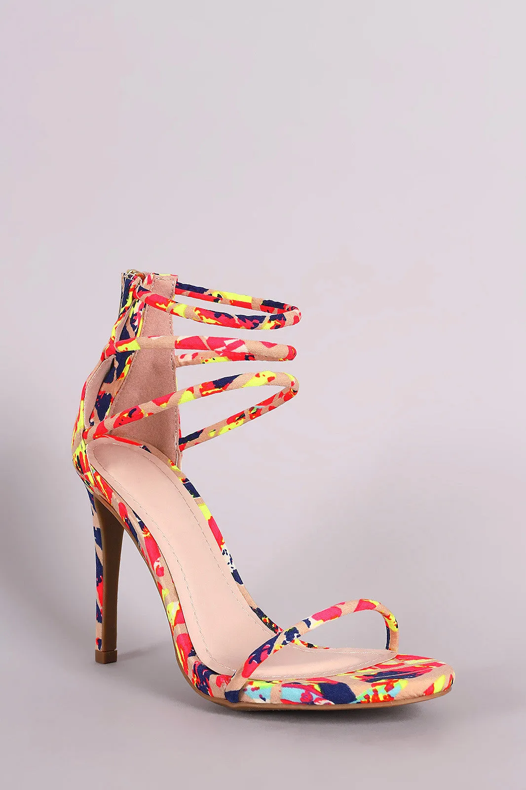 Anne Michelle Neon Watercolor Triple Ankle Strap Heel