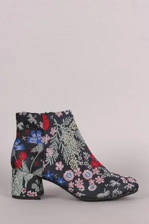 City Classified Floral Embroidered Block Heeled Booties