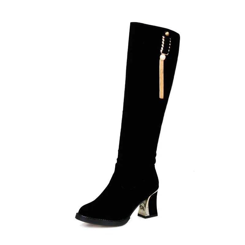 DIANE LOCKHART Classic Velvet Knee High Fashion Boots