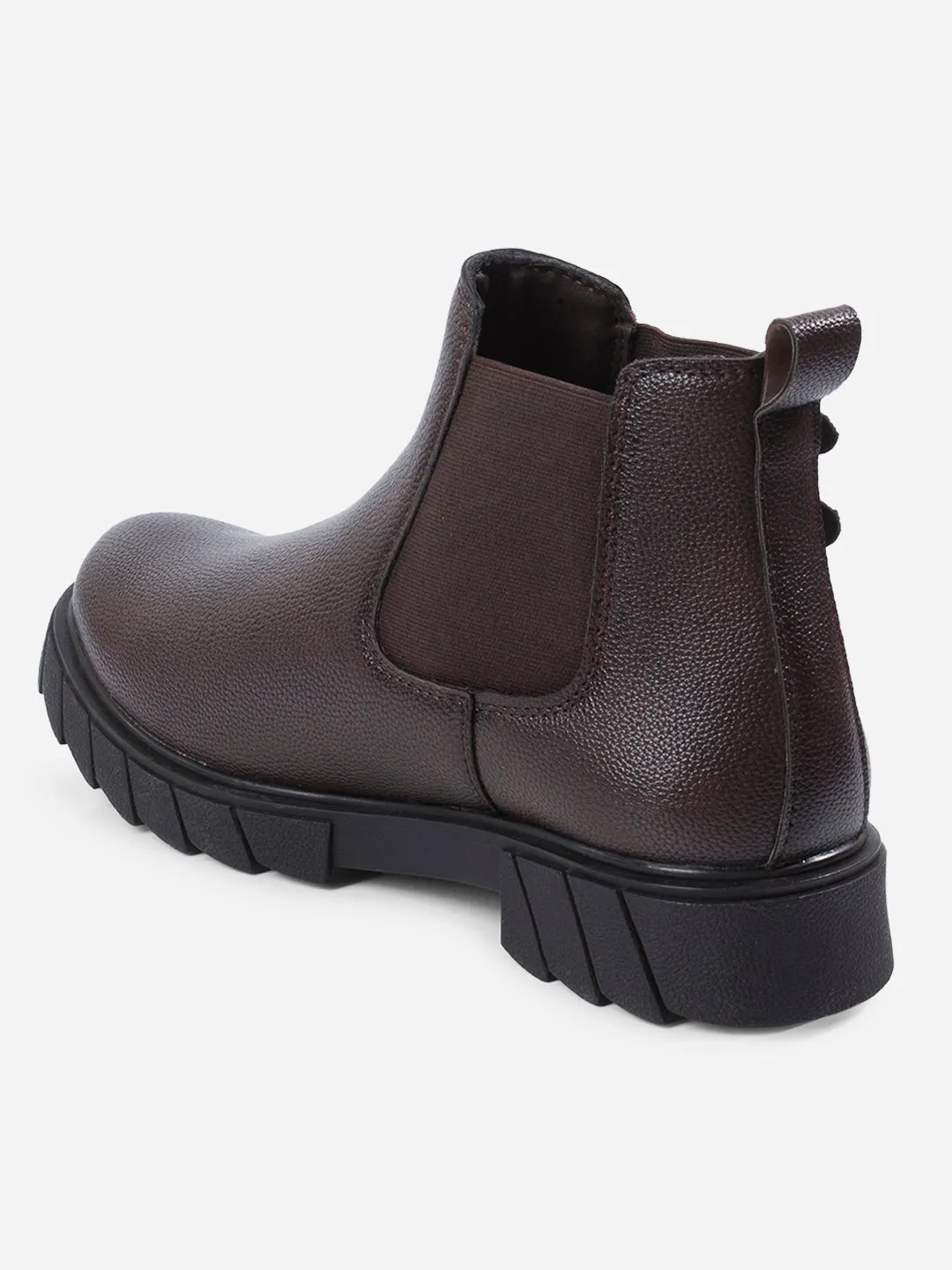 Men's Brown Round Toe Casual Slip On Boots (IX3038)