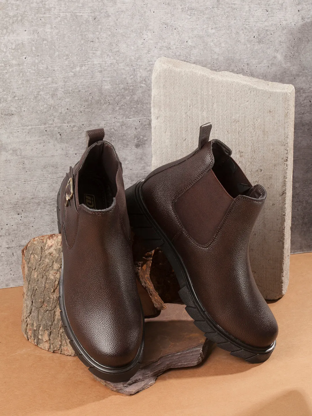 Men's Brown Round Toe Casual Slip On Boots (IX3038)