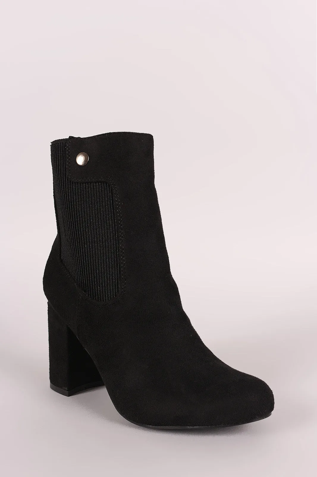 Shoe Republic LA Suede Elastic Gore Chunky Heeled Ankle Boots