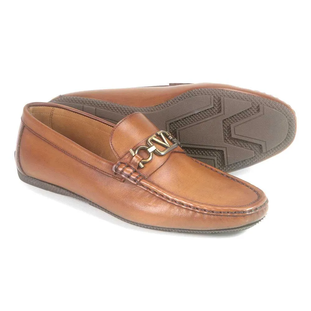 Sigotto Uomo Tan Soft Leather Driving Loafer with V Logo