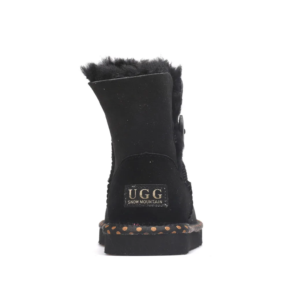 Spotted One Button Ugg Boot - Black