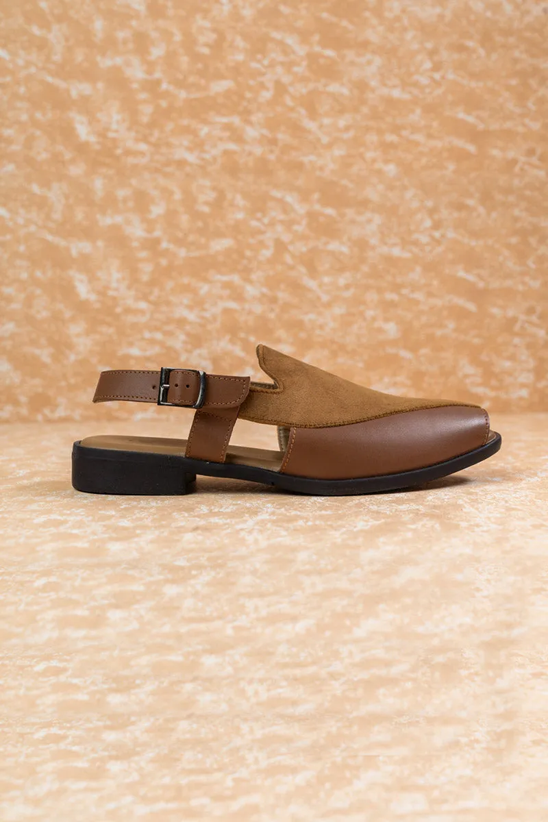 Tan Open Toe Slingback Loafers