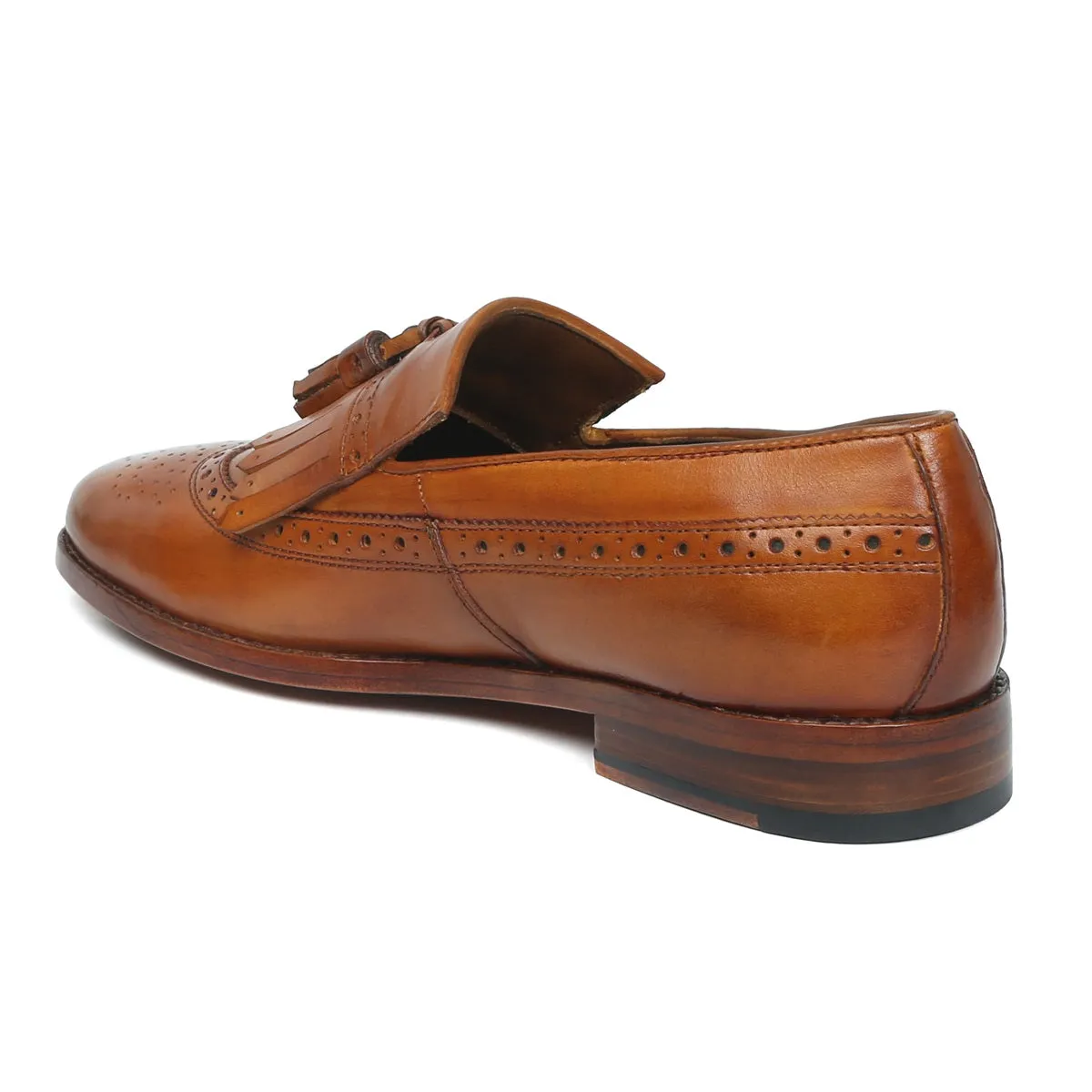 Tan Tassel with Fringes Long Tail Brogue Design Leather Men's Formal Slip-On by Brune & Bareskin