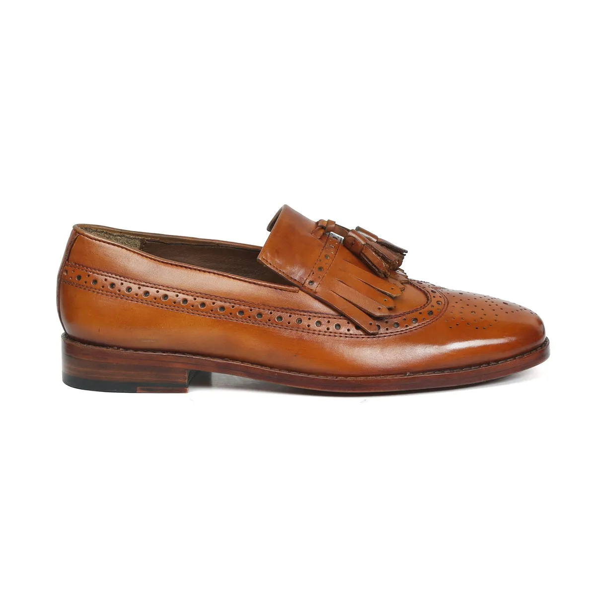 Tan Tassel with Fringes Long Tail Brogue Design Leather Men's Formal Slip-On by Brune & Bareskin