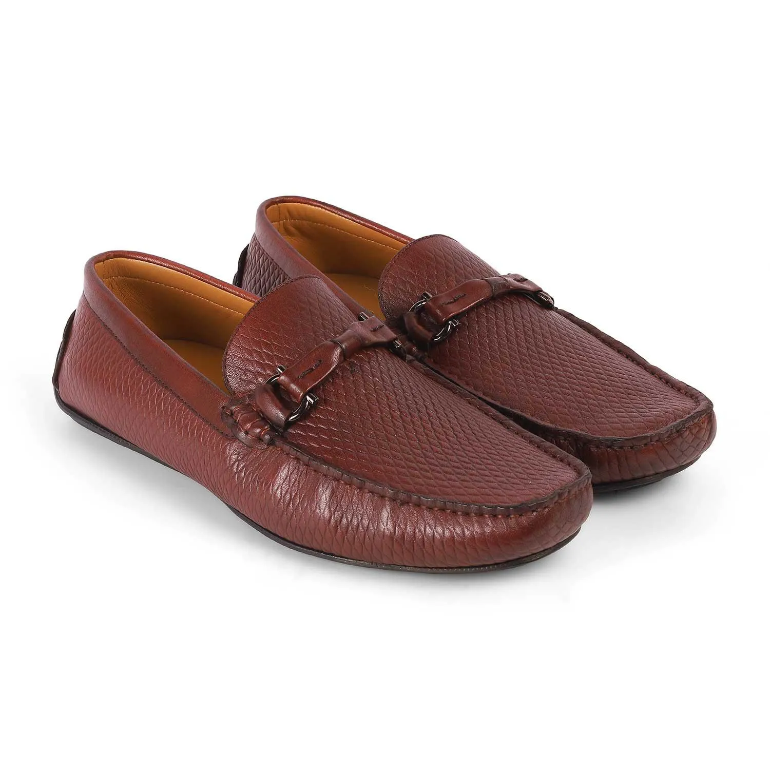 Tresmode Cover Wine Men's Leather Driving Loafers