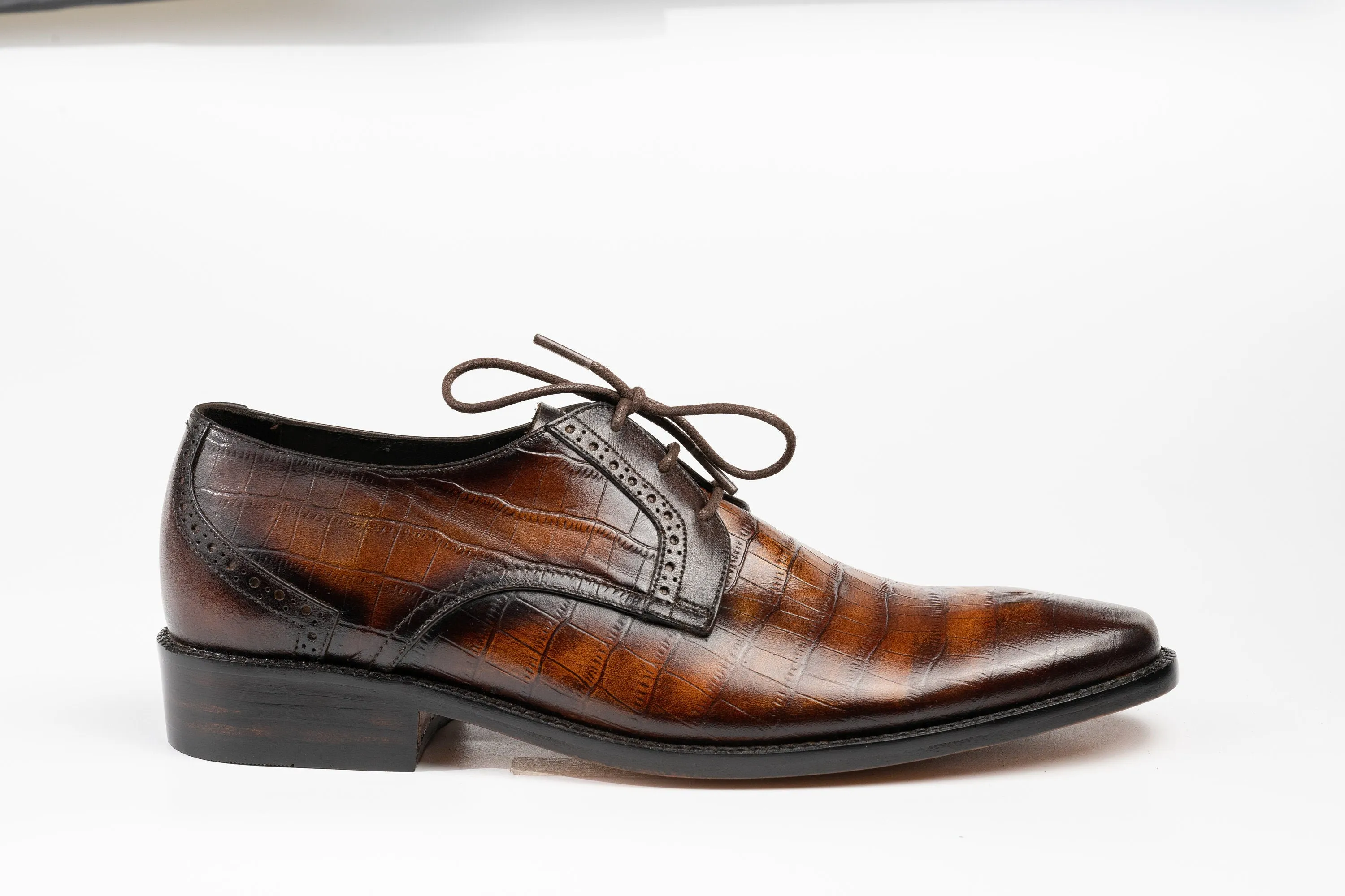 Two Tone Hand Dyed Patina Crocodile Leather Derby Shoes