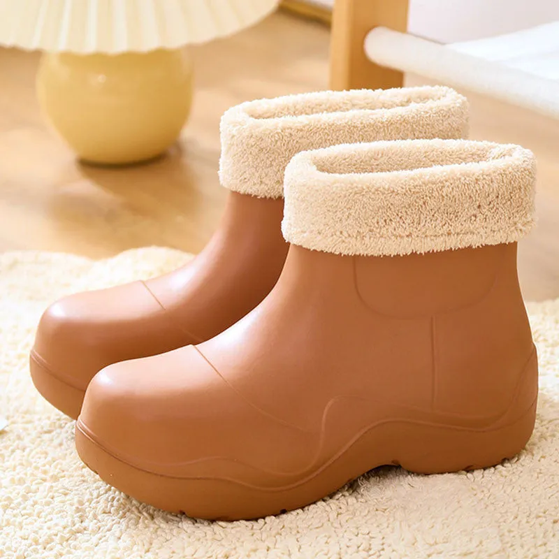 Warm and Waterproof Platform Ankle High Rain Boots