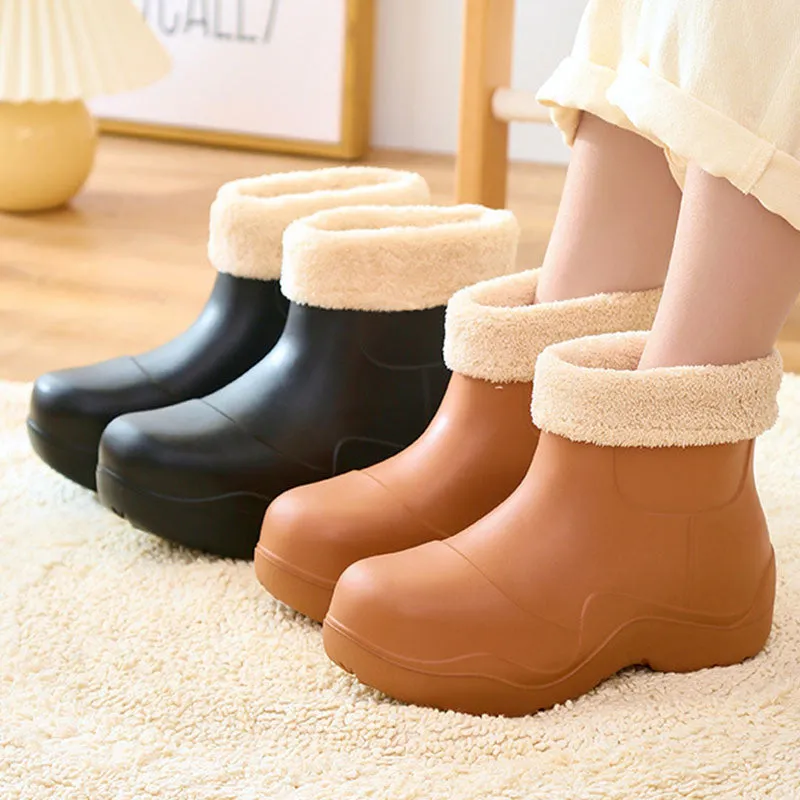 Warm and Waterproof Platform Ankle High Rain Boots