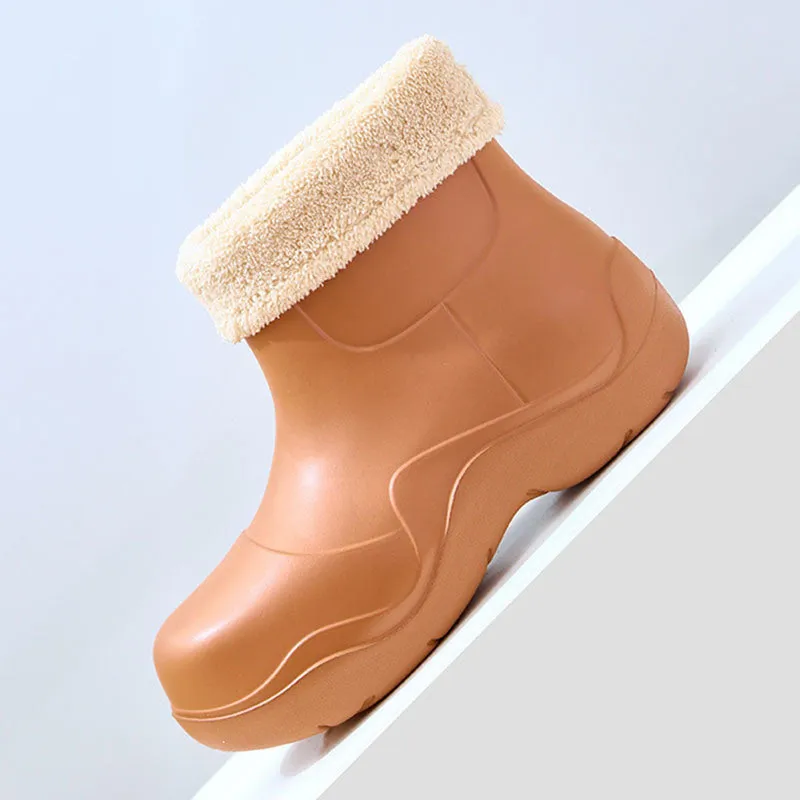 Warm and Waterproof Platform Ankle High Rain Boots