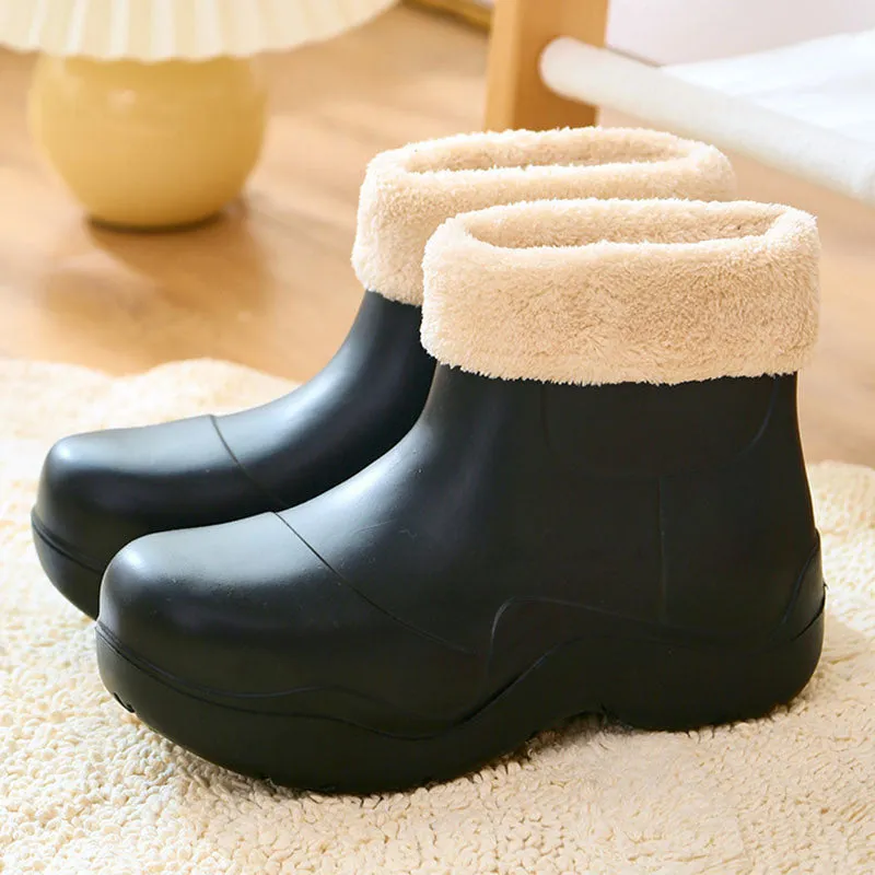 Warm and Waterproof Platform Ankle High Rain Boots