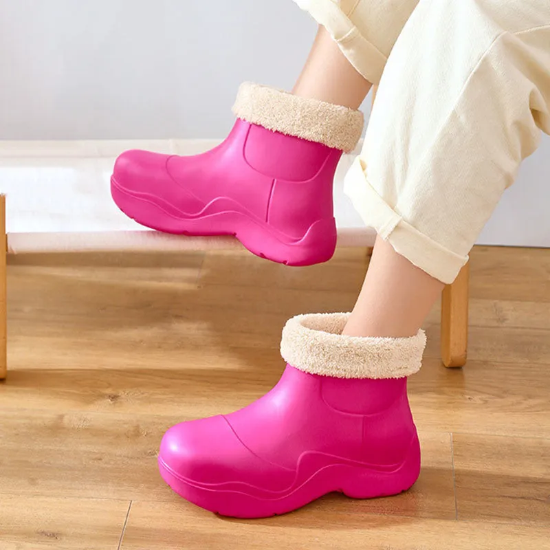 Warm and Waterproof Platform Ankle High Rain Boots