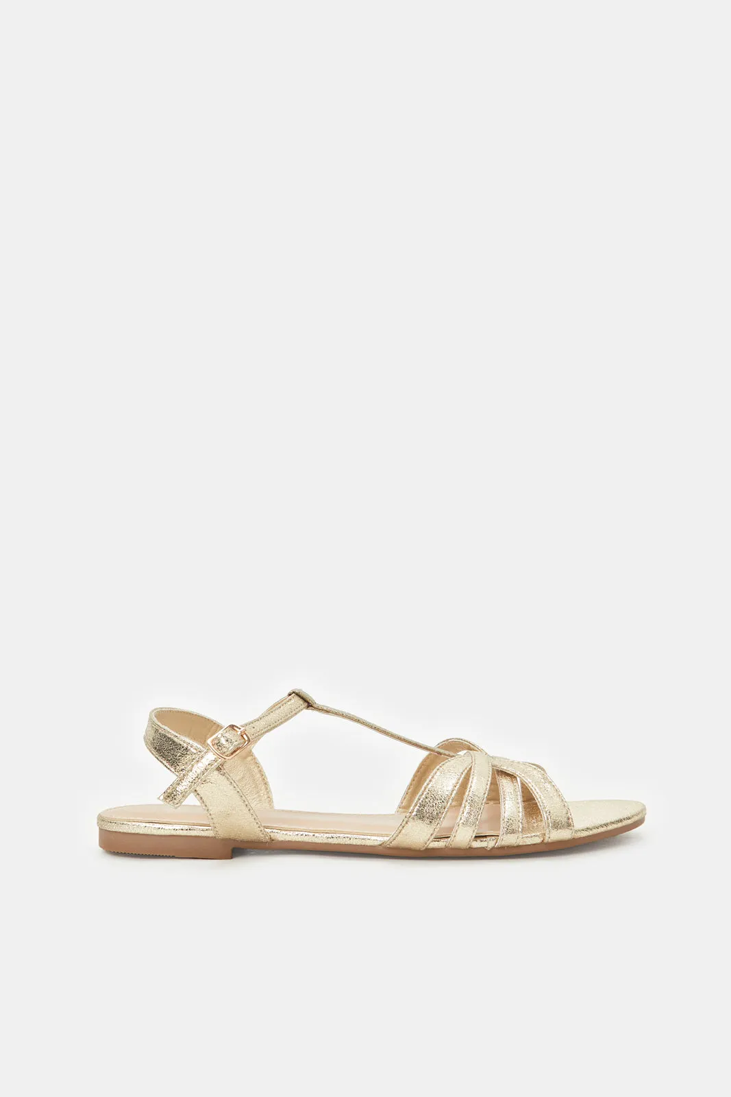 Women Gold T Bar Sandal