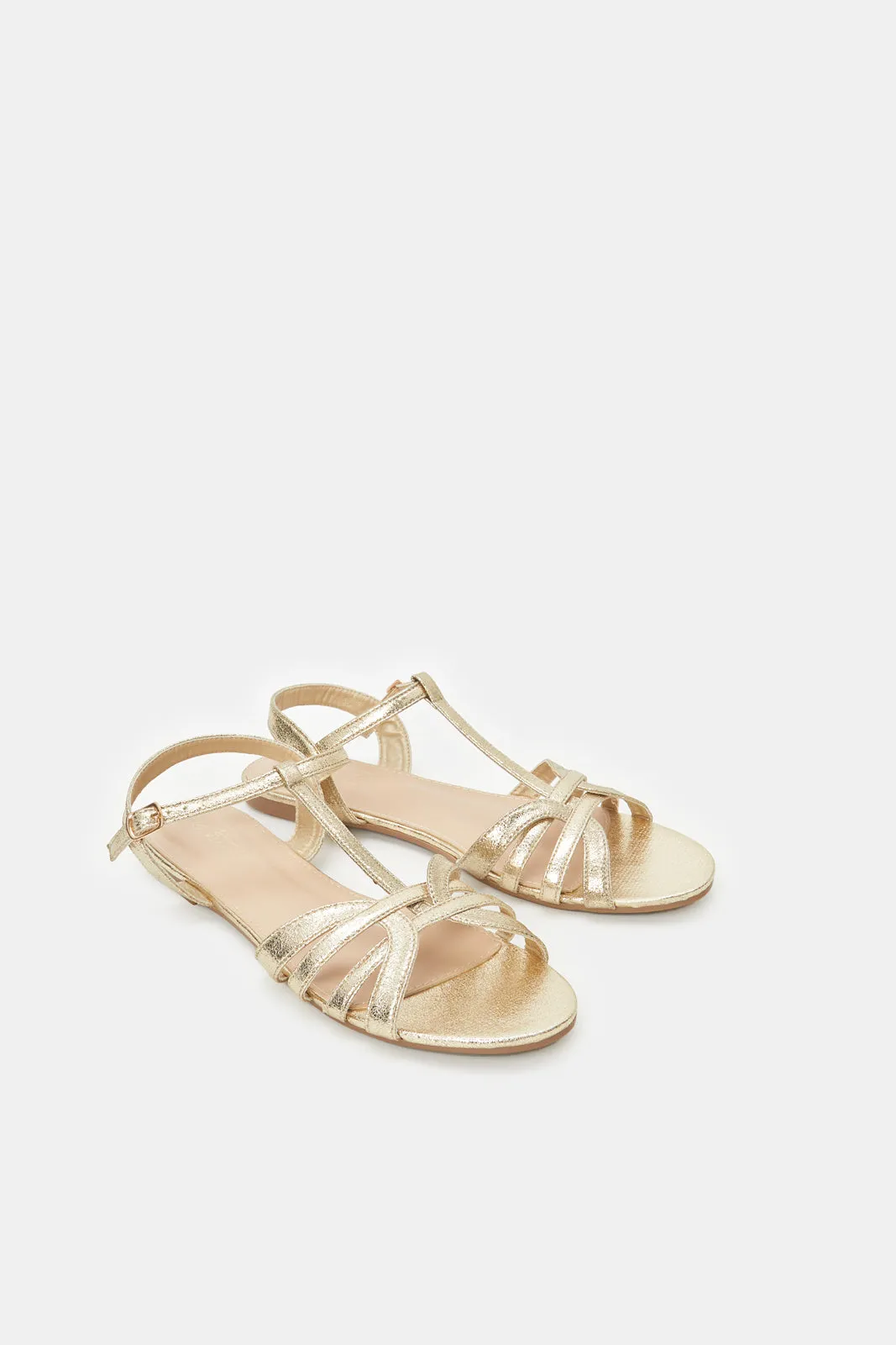 Women Gold T Bar Sandal