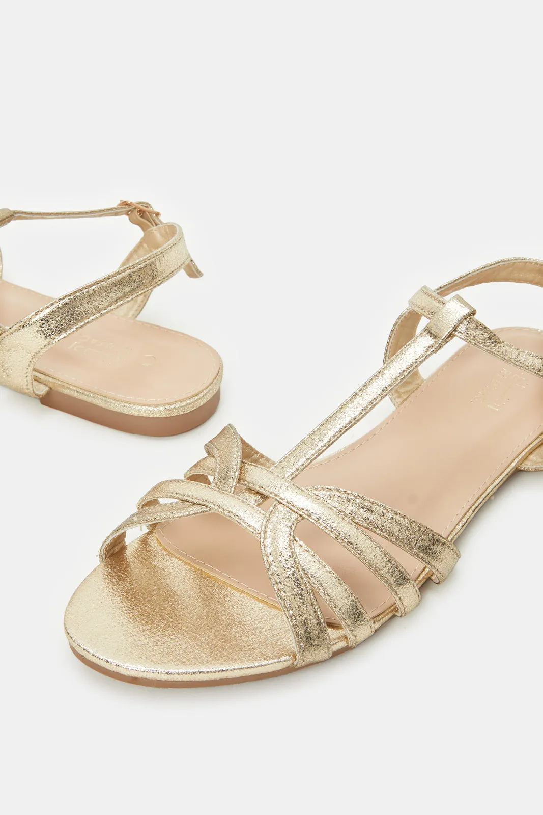 Women Gold T Bar Sandal