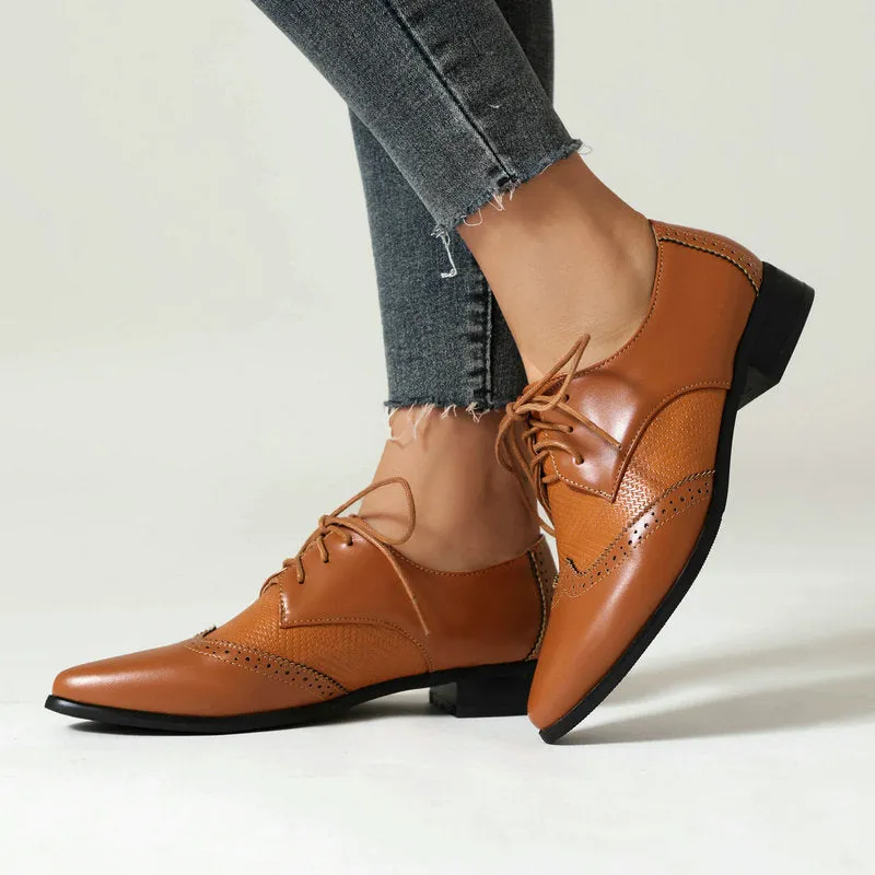 Women's vintage wing tip oxford shoes pointed toe